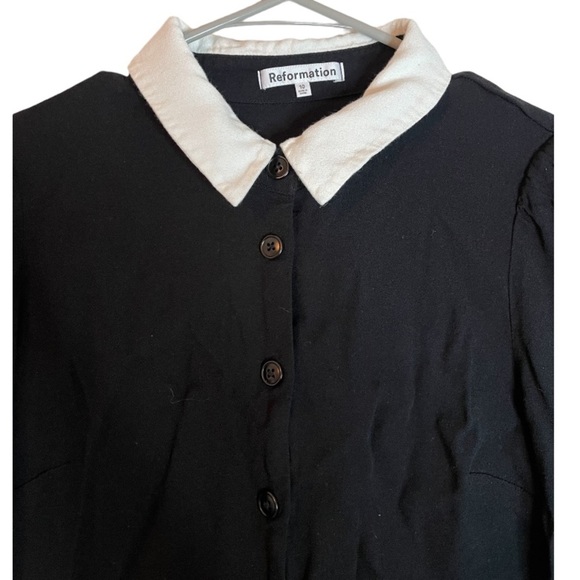 Reformation Women's Scheana Mini Black Collared Button Up Chiffon Shirt Dress 10 - Picture 8 of 10